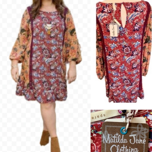 Women’s Matilda Jane Dress Lovely menagerie M sheath patchwork Romantic Flounce - Picture 7 of 16